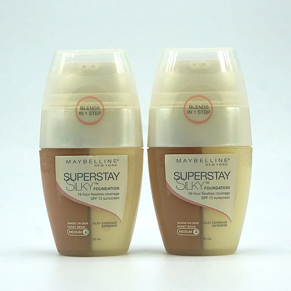 Maybelline Superstay Silky Foundation Medium 4 Honey Beige Lot 2 NEW Sealed